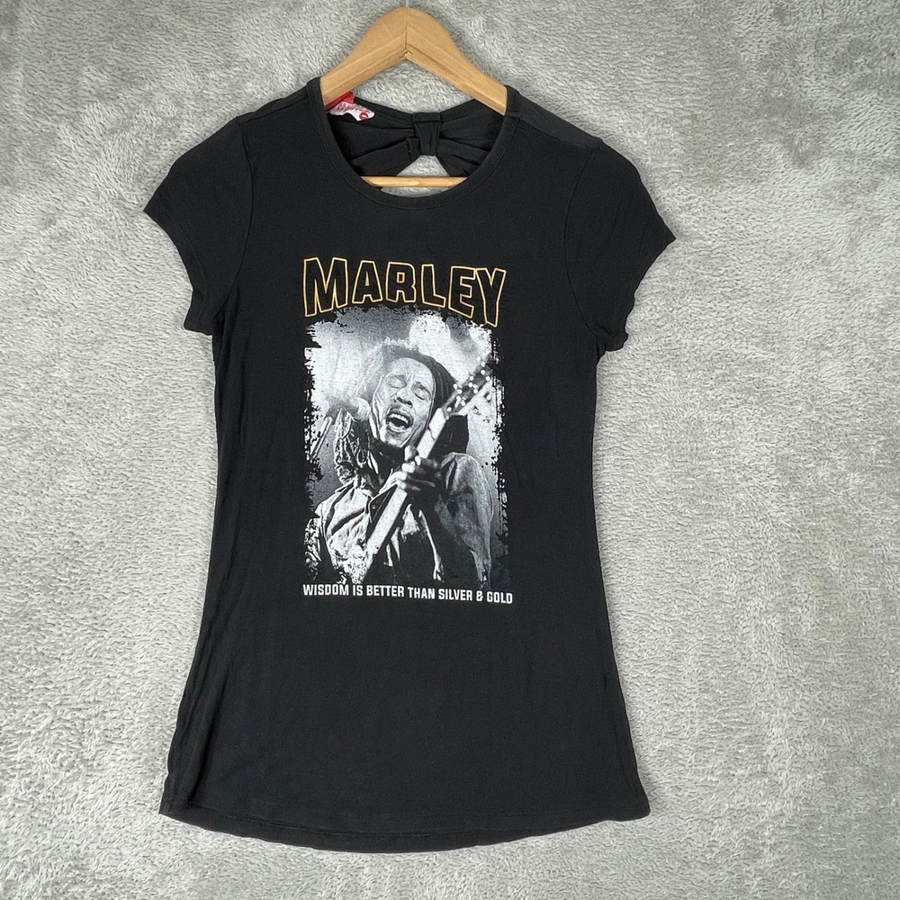 Y2K Bob Marley Tee Womens Large Black Bow Back Cutout Reggae Hot Kiss 2000s